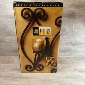 San Miguel Rustica Set of 2 Wall Sconces Metal Scroll Votive Candle Holders New